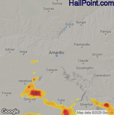 Hail Map for Amarillo, TX Region on June 7, 2021