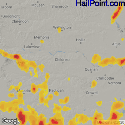 Hail Map for Childress, TX Region on June 7, 2021 