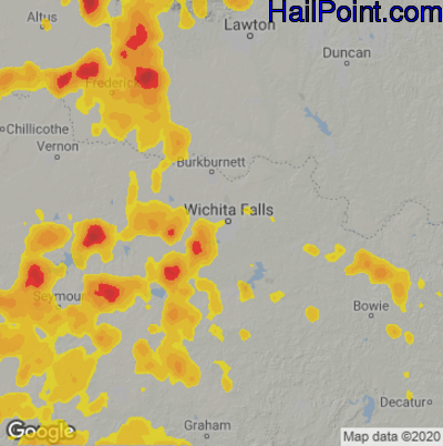 Hail Map for Wichita Falls, TX Region on June 7, 2021