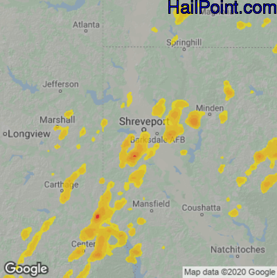 Hail Map for Shreveport, LA Region on June 7, 2021
