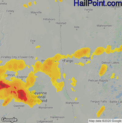 Hail Map for Fargo, ND Region on June 7, 2021 