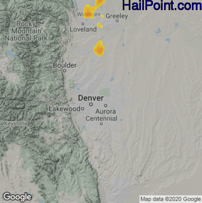 Hail Map for Denver, CO Region on June 7, 2021