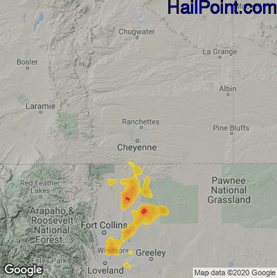 Hail Map for Cheyenne, WY Region on June 7, 2021
