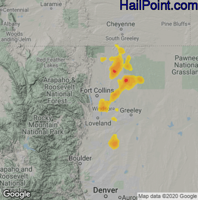 Hail Map for Fort Collins, CO Region on June 7, 2021