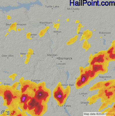 Hail Map for Bismark, ND Region on June 7, 2021