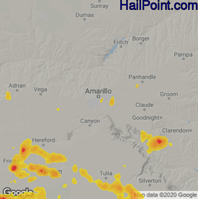Hail Map for Amarillo, TX Region on June 8, 2021