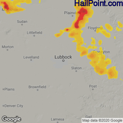 Hail Map for Lubbock, TX Region on June 8, 2021