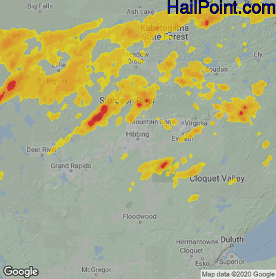 Hail Map for Hibbing, MN Region on June 8, 2021