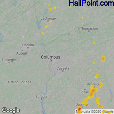 Hail Map for Columbus, GA Region on June 8, 2021 
