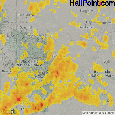 Hail Map for Rapid City, SD Region on June 8, 2021