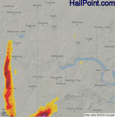 Hail Map for Williston, ND Region on June 8, 2021