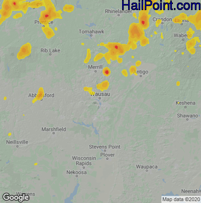 Hail Map for Wausau, WI Region on June 8, 2021