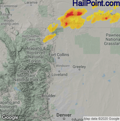 Hail Map for Fort Collins, CO Region on June 9, 2021