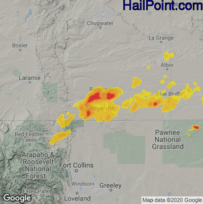 Hail Map for Cheyenne, WY Region on June 9, 2021