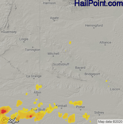 Hail Map for Scottsbluff, NE Region on June 9, 2021