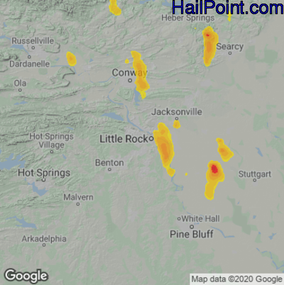 Hail Map for Little Rock, AR Region on June 9, 2021 