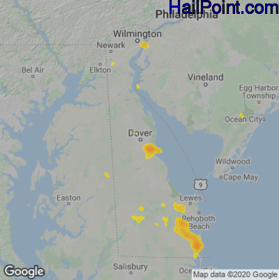 Hail Map for Dover, DE Region on June 9, 2021