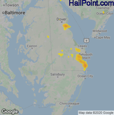 Hail Map for Seaford, DE Region on June 9, 2021