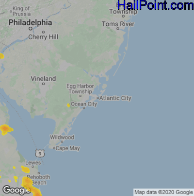 Hail Map for Atlantic City, NJ Region on June 9, 2021