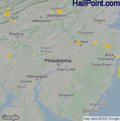 Hail Map for Philadelphia, PA Region on June 9, 2021
