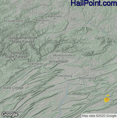 Hail Map for Willamsport, PA Region on June 9, 2021