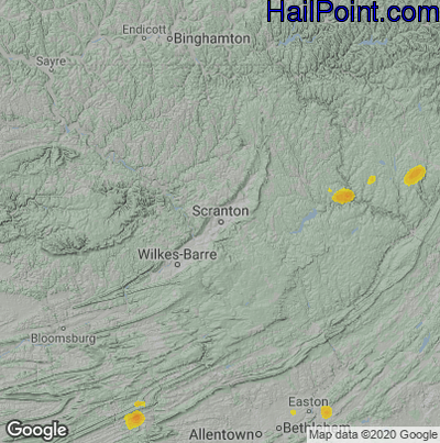 Hail Map for Scranton, PA Region on June 9, 2021