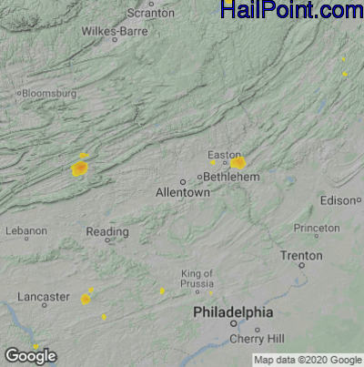 Hail Map for Allentown, PA Region on June 9, 2021