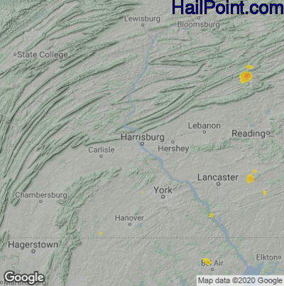 Hail Map for Harrisburg, PA Region on June 9, 2021