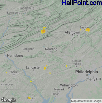 Hail Map for Reading, PA Region on June 9, 2021