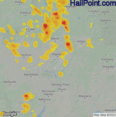 Hail Map for Wausau, WI Region on June 10, 2021 