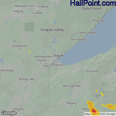 Hail Map for Duluth, MN Region on June 10, 2021