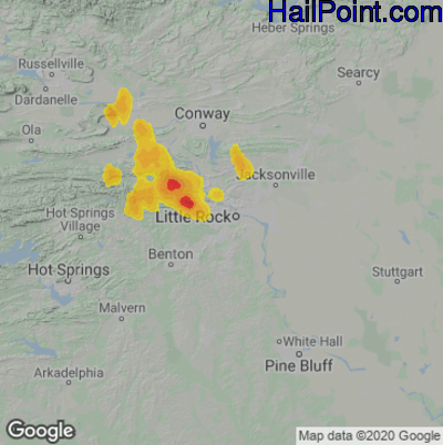 Hail Map for Little Rock, AR Region on June 10, 2021