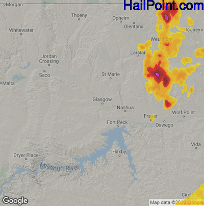 Hail Map for Glasgow, MT Region on June 11, 2021