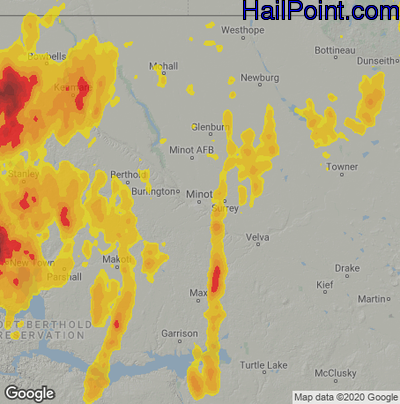 Hail Map for Minot, ND Region on June 11, 2021