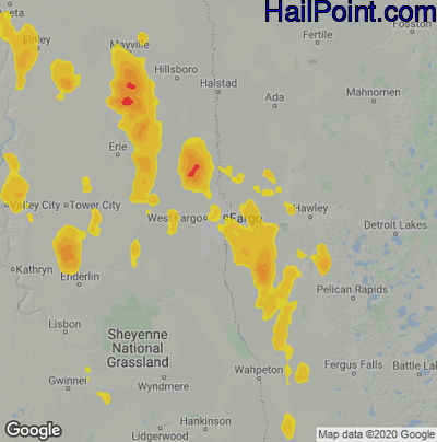 Hail Map for Fargo, ND Region on June 11, 2021 