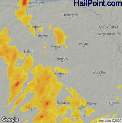 Hail Map for Norfolk, NE Region on June 11, 2021