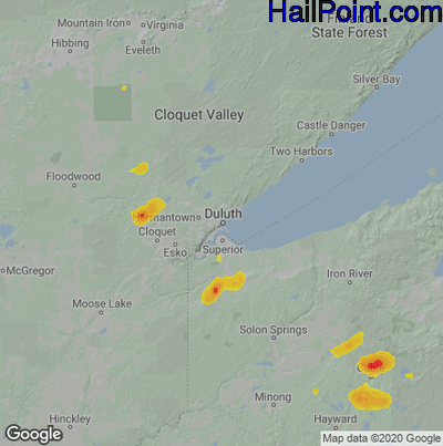 Hail Map for Duluth, MN Region on June 11, 2021