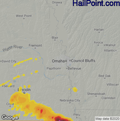 Hail Map for Omaha, NE Region on June 11, 2021