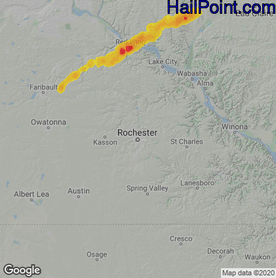 Hail Map for Rochester, MN Region on June 11, 2021 