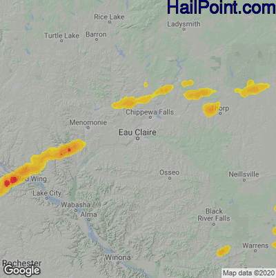Hail Map for Eau Claire, WI Region on June 11, 2021