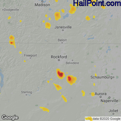 Hail Map for Rockford, IL Region on June 11, 2021 