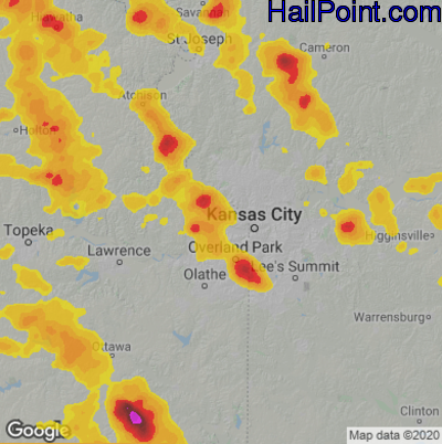 Hail Map for Kansas City, KS Region on June 11, 2021 