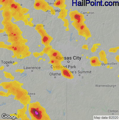 Hail Map for Kansas City, KS Region on June 11, 2021