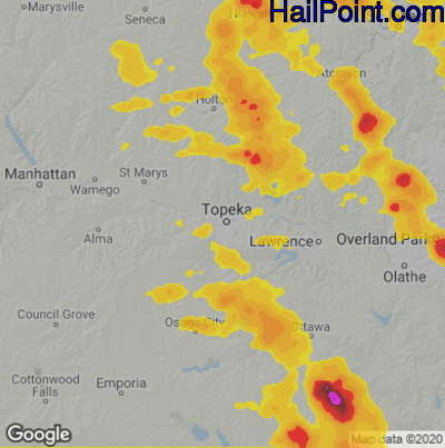 Hail Map for Topeka, KS Region on June 11, 2021