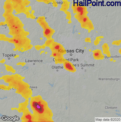 Hail Map for Shawnee, KS Region on June 11, 2021 