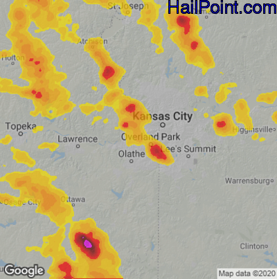 Hail Map for Shawnee, KS Region on June 11, 2021