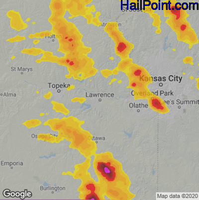 Hail Map for Lawerence, KS Region on June 11, 2021