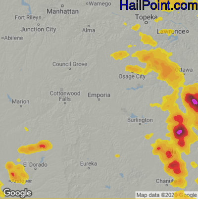Hail Map for Emporia, KS Region on June 11, 2021