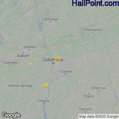 Hail Map for Columbus, GA Region on June 11, 2021
