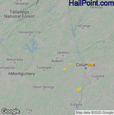 Hail Map for Auburn, AL Region on June 11, 2021